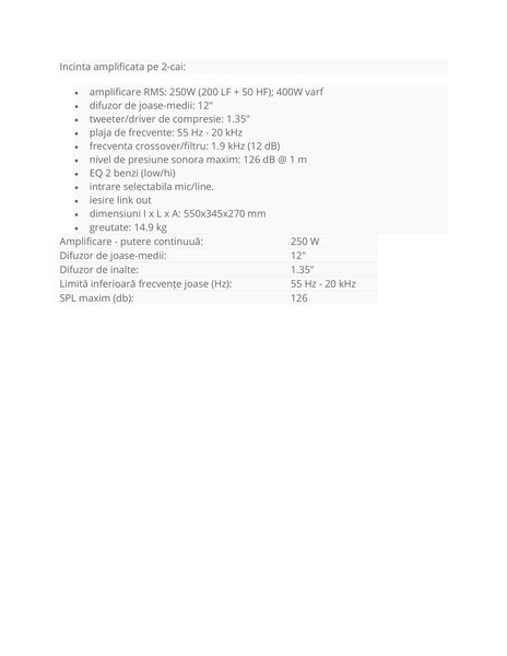 Boxe concert Behringer 250/ 400 W absolut noi,